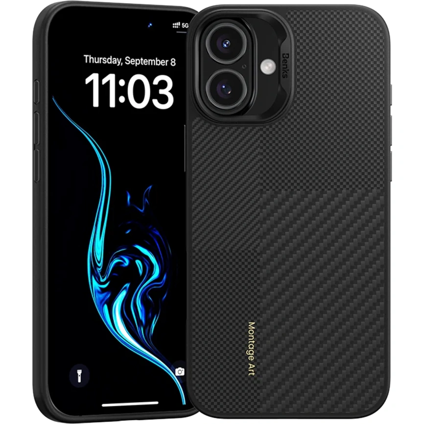 Чехол Benks Montage ArmorPro Case built with Kevlar для iPhone 16 Black фото 2